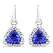 Bids.com 3.86 Carat Genuine Tanzanite and White Diamond 14K White Gold Earrings Earrings