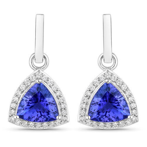 Bids.com 3.86 Carat Genuine Tanzanite and White Diamond 14K White Gold Earrings Earrings