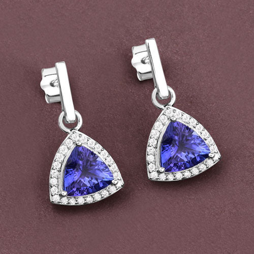 Bids.com 3.86 Carat Genuine Tanzanite and White Diamond 14K White Gold Earrings Earrings