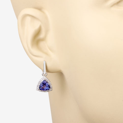 Bids.com 3.86 Carat Genuine Tanzanite and White Diamond 14K White Gold Earrings Earrings