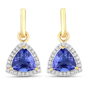 Bids.com 3.86 Carat Genuine Tanzanite and White Diamond 14K Yellow Gold Earrings Earrings