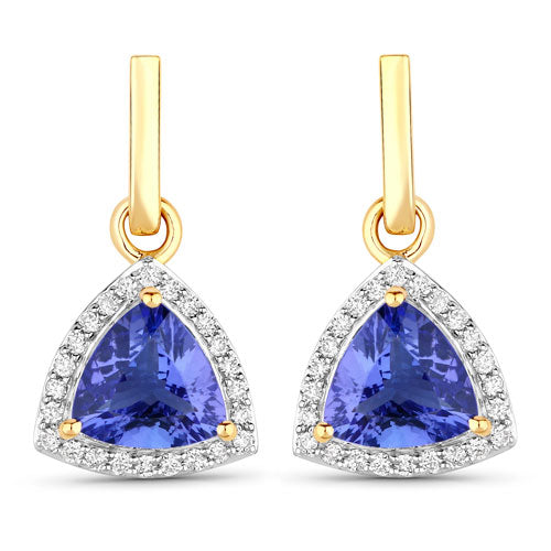 Bids.com 3.86 Carat Genuine Tanzanite and White Diamond 14K Yellow Gold Earrings Earrings