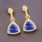 Bids.com 3.86 Carat Genuine Tanzanite and White Diamond 14K Yellow Gold Earrings Earrings