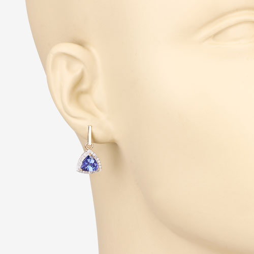 Bids.com 3.86 Carat Genuine Tanzanite and White Diamond 14K Yellow Gold Earrings Earrings