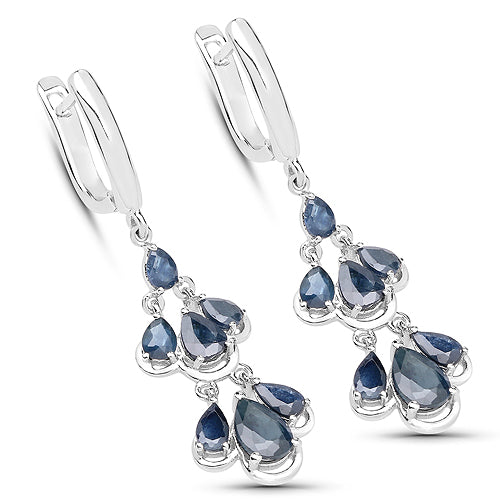 Bids.com 4.18 Carat Genuine Blue Sapphire .925 Sterling Silver Earrings Earrings