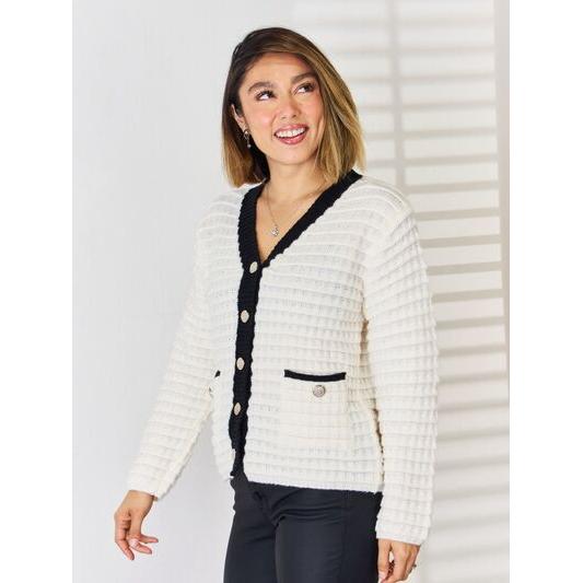 Contrast Trim Button Up Cardigan