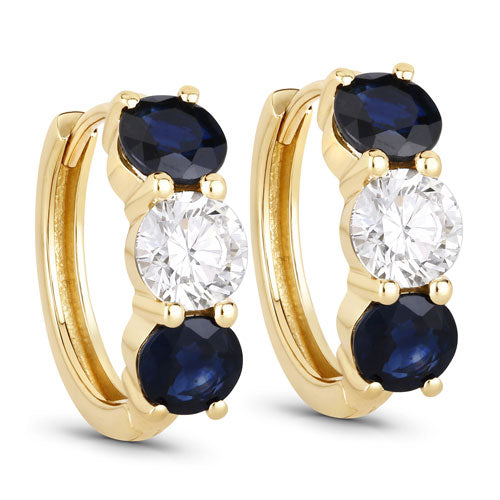 Bids.com 3.60 Carat Genuine Blue Sapphire and Lab Grown Diamond 14K Yellow Gold Earrings Earrings