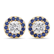Bids.com 1.52 Carat Genuine Blue Sapphire and Lab Grown Diamond 14K Yellow Gold Earrings Earrings