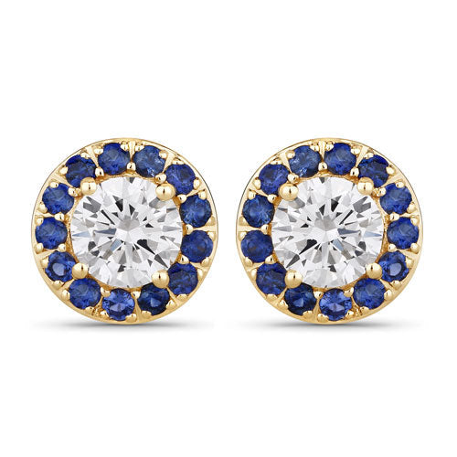 Bids.com 1.52 Carat Genuine Blue Sapphire and Lab Grown Diamond 14K Yellow Gold Earrings Earrings