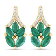 Bids.com 0.91 Carat Genuine Zambian Emerald and White Diamond 14K Yellow Gold Earrings Earrings