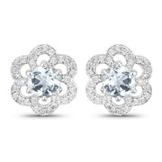 Bids.com 0.61 Carat Genuine Aquamarine and White Diamond 14K White Gold Earrings Earrings