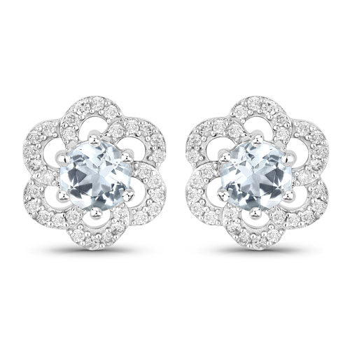 Bids.com 0.61 Carat Genuine Aquamarine and White Diamond 14K White Gold Earrings Earrings