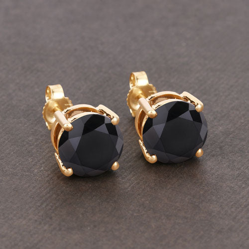 Bids.com 4.12 Carat Genuine Black Diamond 14K Yellow Gold Earrings Earrings