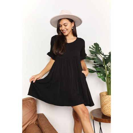 Double Take V-Neck Flounce Sleeve Tiered Dress