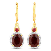Bids.com 6.98 Carat Dyed Ruby and White Diamond .925 Sterling Silver Earrings Earrings