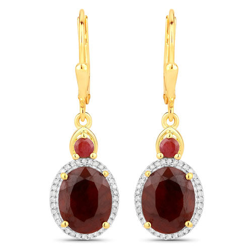 Bids.com 6.98 Carat Dyed Ruby and White Diamond .925 Sterling Silver Earrings Earrings