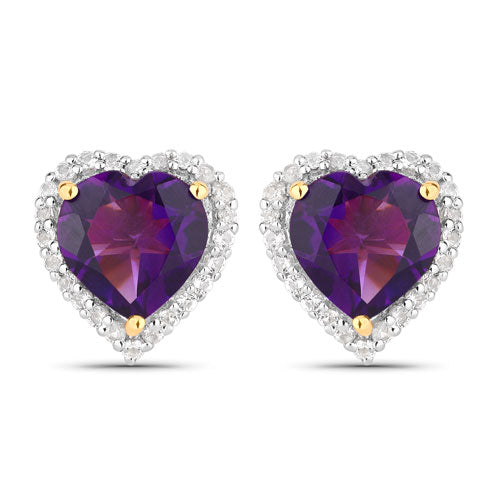 Bids.com 3.48 Carat Genuine Amethyst and White Topaz .925 Sterling Silver Earrings Earrings