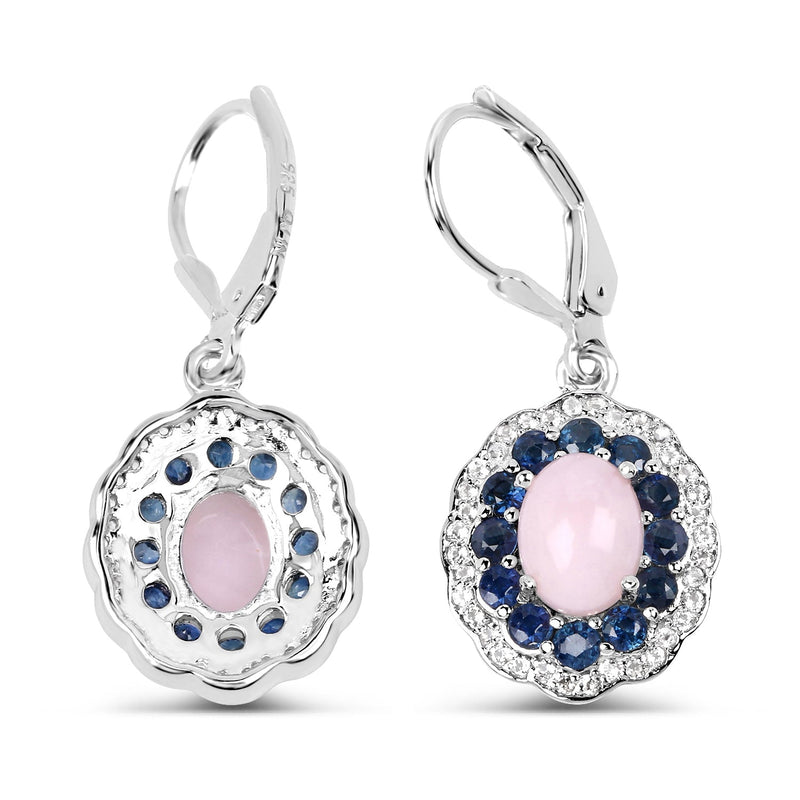 Bids.com 4.00 Carat Genuine Opal Pink, Blue Sapphire and White Topaz .925 Sterling Silver Earrings Earrings