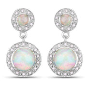 Bids.com 2.27 Carat Genuine Ethiopian Opal and White Diamond .925 Sterling Silver Earrings Earrings