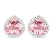 Bids.com 3.27 Carat Genuine Morganite and White Diamond 14K Rose Gold Earrings Earrings