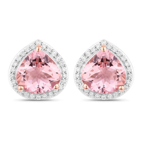 Bids.com 3.27 Carat Genuine Morganite and White Diamond 14K Rose Gold Earrings Earrings