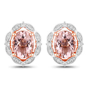 Bids.com 3.52 Carat Genuine Morganite and White Diamond 14K Rose Gold Earrings Earrings