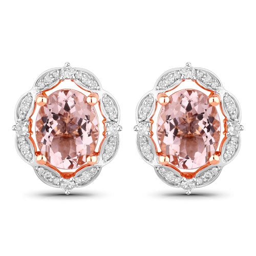 Bids.com 3.52 Carat Genuine Morganite and White Diamond 14K Rose Gold Earrings Earrings