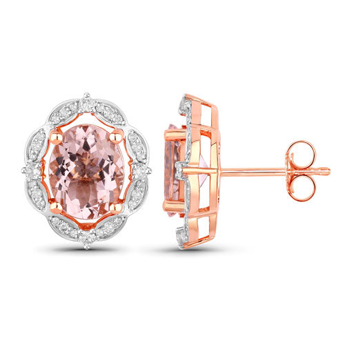 Bids.com 3.52 Carat Genuine Morganite and White Diamond 14K Rose Gold Earrings Earrings