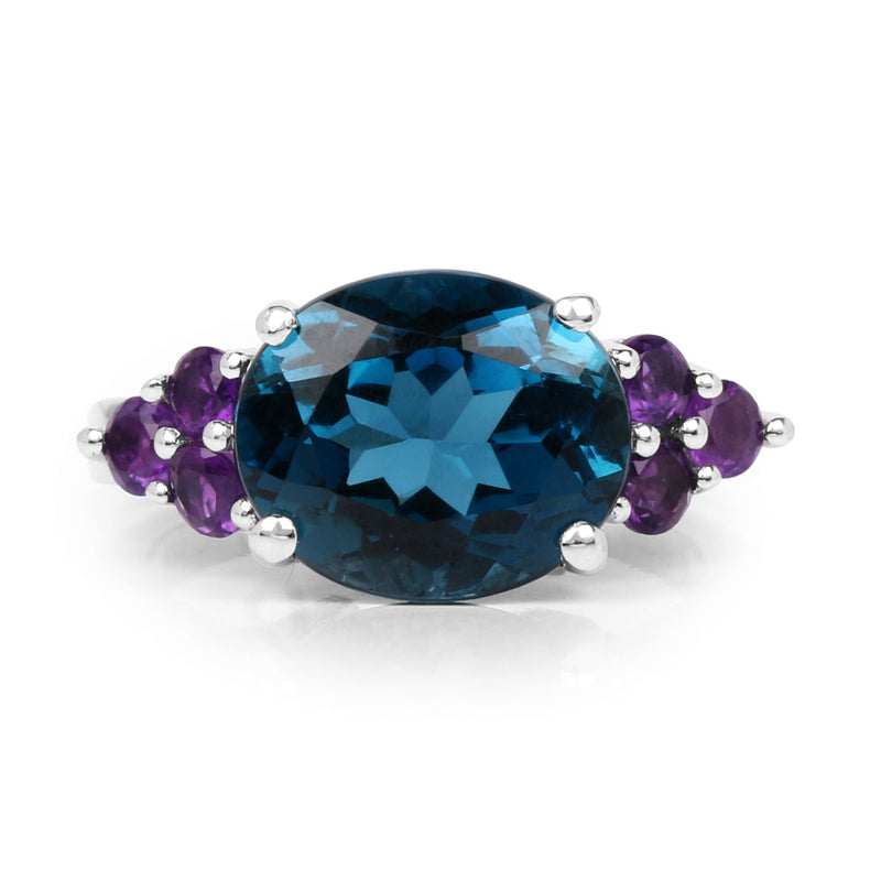 Bids.com 6.60 Carat Genuine London Blue Topaz & Amethyst .925 Sterling Silver Ring Rings
