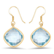Bids.com 14K Yellow Gold Plated 29.00 Carat Genuine Blue Topaz .925 Sterling Silver Earrings Earrings