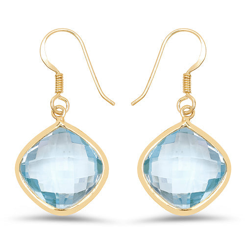 Bids.com 14K Yellow Gold Plated 29.00 Carat Genuine Blue Topaz .925 Sterling Silver Earrings Earrings