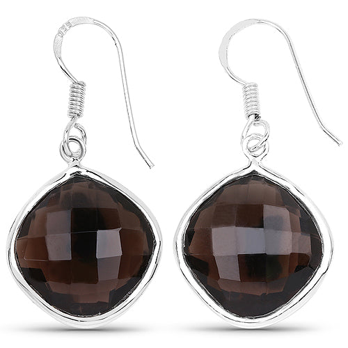Bids.com 22.80 Carat Genuine Smoky Quartz .925 Sterling Silver Earrings Earrings