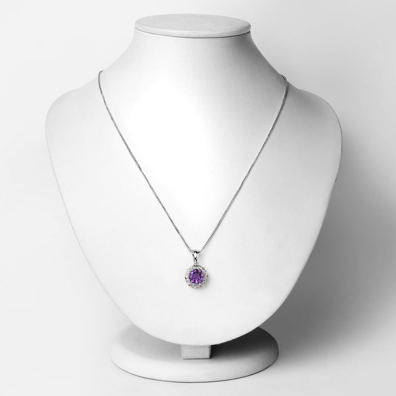 Bids.com 1.87 Carat Genuine Amethyst and White Diamond 14K Yellow Gold with .925 Sterling Silver Pendant Pendants