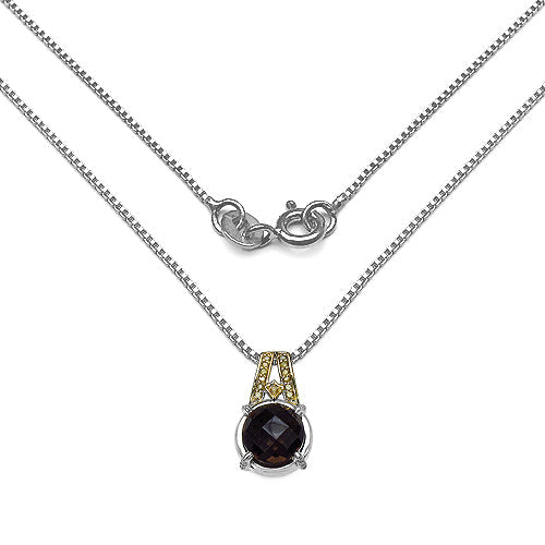 Bids.com 3.16 Carat Genuine Smoky Quartz, Yellow Diamond & White Diamond .925 Sterling Silver Pendant Pendants