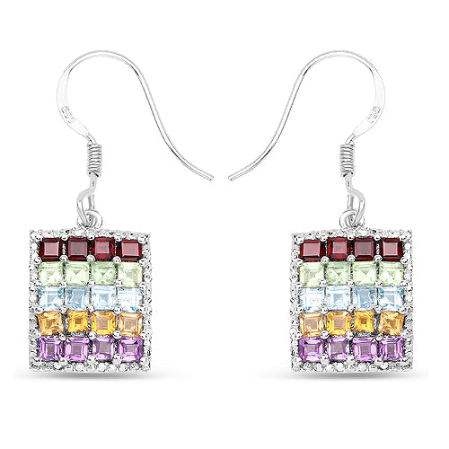 Bids.com 4.32 Carat Genuine Multi Stones .925 Sterling Silver Earrings Earrings