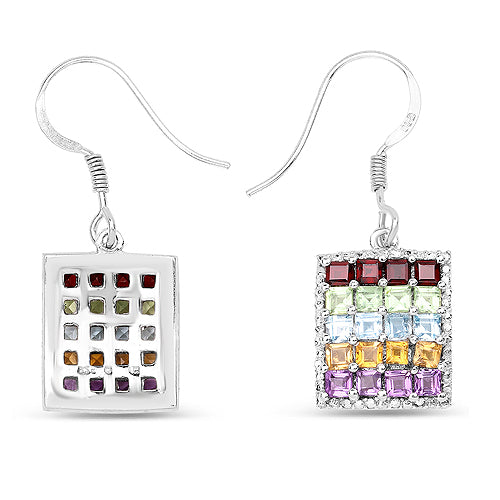 Bids.com 4.32 Carat Genuine Multi Stones .925 Sterling Silver Earrings Earrings