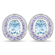 Bids.com 6.30 Carat Genuine Blue Topaz and Tanzanite .925 Sterling Silver Earrings Earrings
