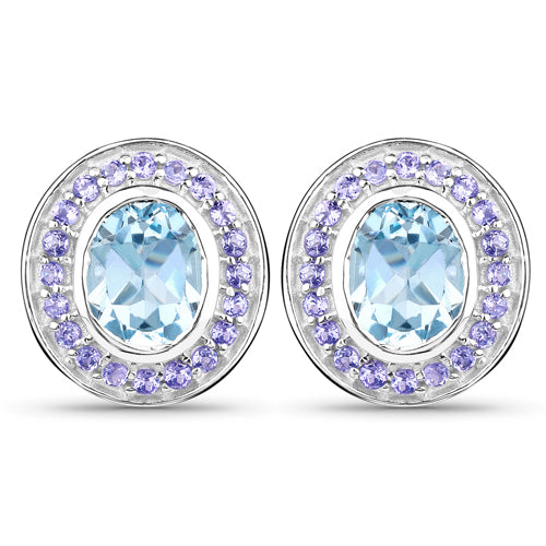 Bids.com 6.30 Carat Genuine Blue Topaz and Tanzanite .925 Sterling Silver Earrings Earrings