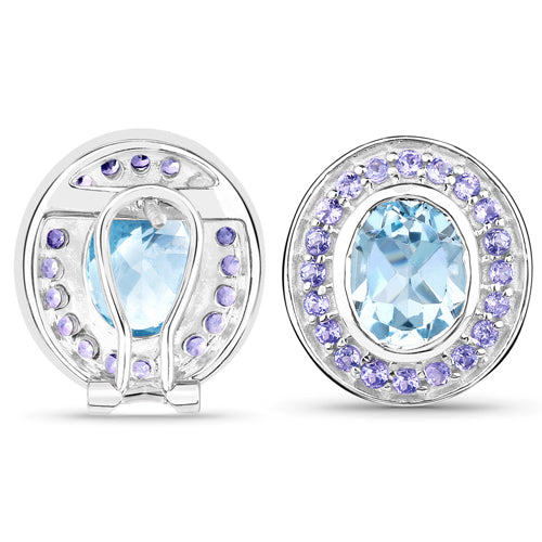 Bids.com 6.30 Carat Genuine Blue Topaz and Tanzanite .925 Sterling Silver Earrings Earrings