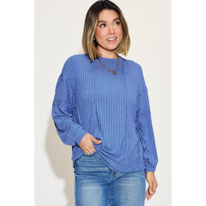 Basic Bae Ribbed Round Neck Long Sleeve T-Shirt