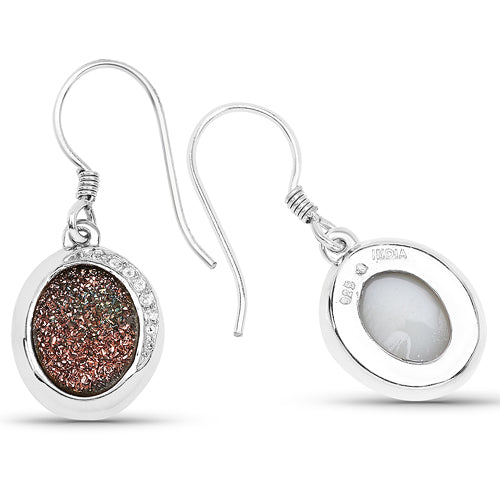 Bids.com 4.72 Carat Genuine Copper Bloom Drusy and White Topaz .925 Sterling Silver Earrings Earrings