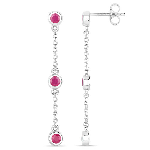 Bids.com 0.78 Carat Genuine Ruby .925 Sterling Silver Earrings Earrings