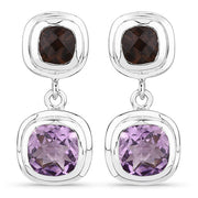 Bids.com 6.60 Carat Genuine Amethyst and Smoky Quartz .925 Sterling Silver Earrings Earrings