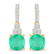 Bids.com 2.72 Carat Genuine Ethiopian Emerald and White Diamond 14K Yellow Gold Earrings Earrings