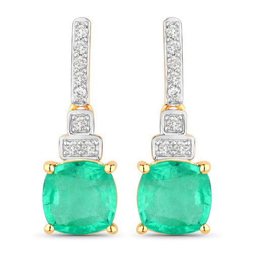 Bids.com 2.72 Carat Genuine Ethiopian Emerald and White Diamond 14K Yellow Gold Earrings Earrings