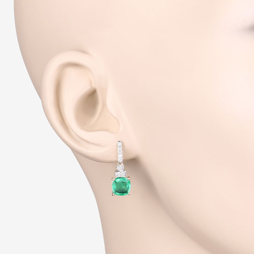 Bids.com 2.72 Carat Genuine Ethiopian Emerald and White Diamond 14K Yellow Gold Earrings Earrings