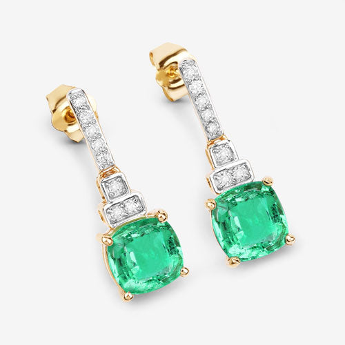 Bids.com 2.72 Carat Genuine Ethiopian Emerald and White Diamond 14K Yellow Gold Earrings Earrings