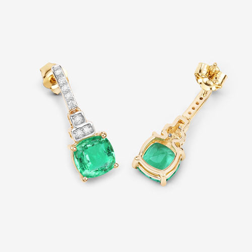 Bids.com 2.72 Carat Genuine Ethiopian Emerald and White Diamond 14K Yellow Gold Earrings Earrings