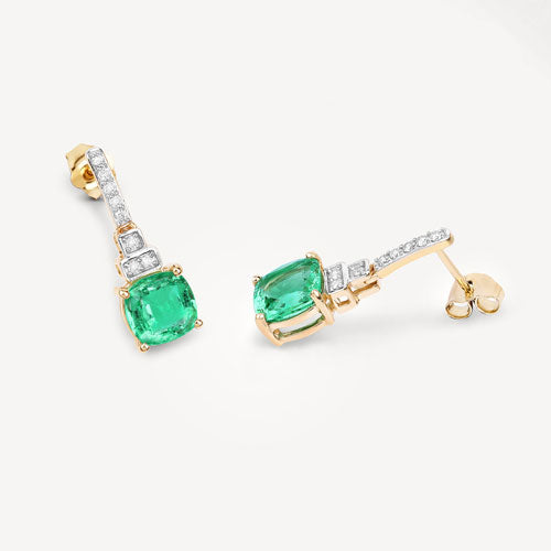 Bids.com 2.72 Carat Genuine Ethiopian Emerald and White Diamond 14K Yellow Gold Earrings Earrings