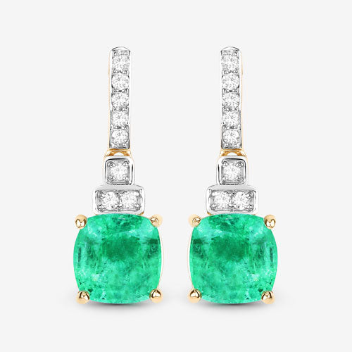 Bids.com 2.72 Carat Genuine Ethiopian Emerald and White Diamond 14K Yellow Gold Earrings Earrings